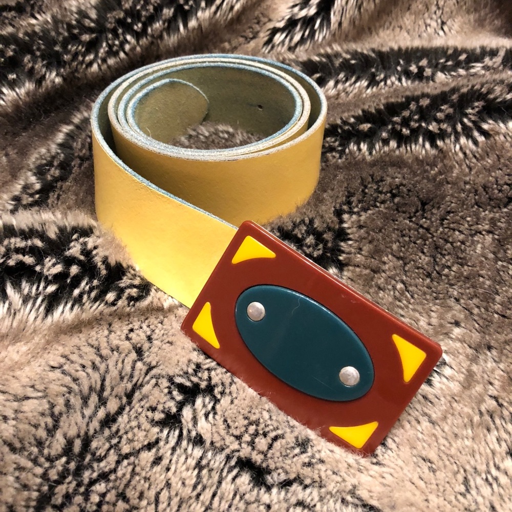 Miu miu artsy men’s belt yellow green brown